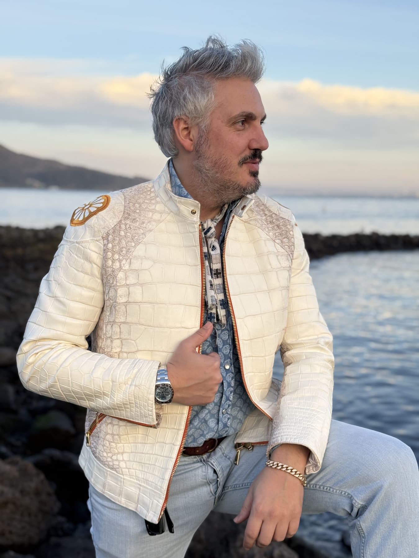 Bespoke Crocodile Jacket Detail - Italian Craftsmanship View 3
