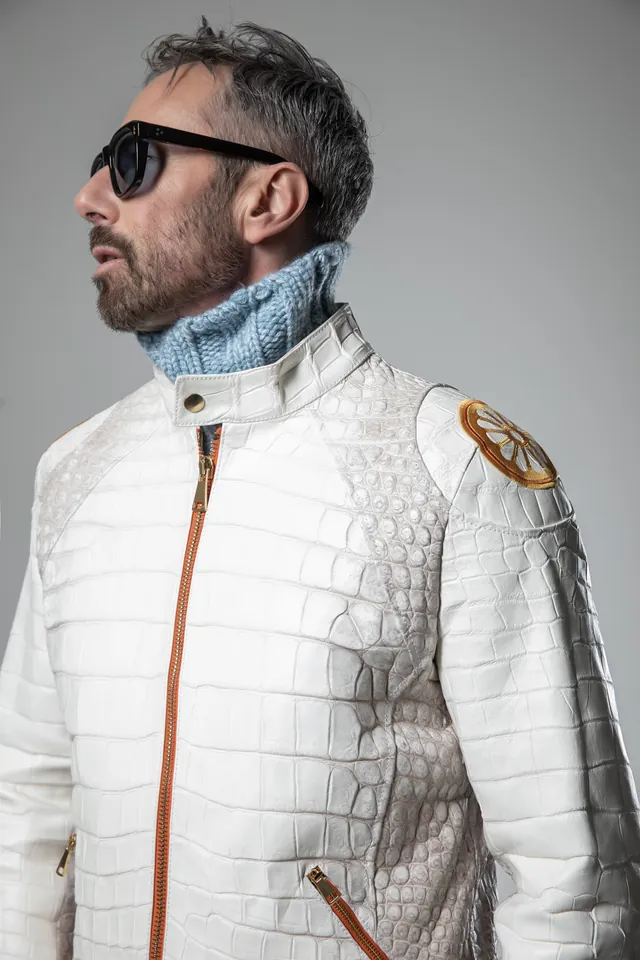 Bespoke Crocodile Jacket Detail - Italian Craftsmanship View 1
